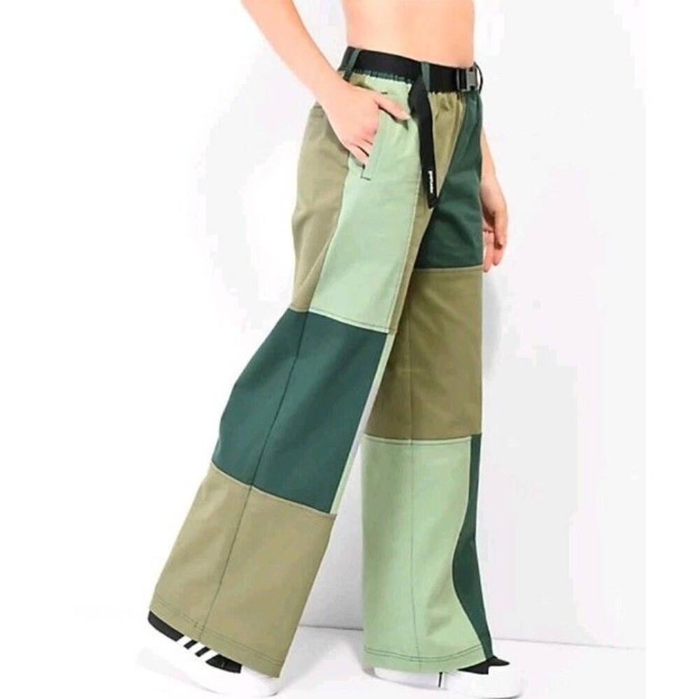 Petals by Petals & Peacocks Patchwork Green Elastic Waist Pants Small